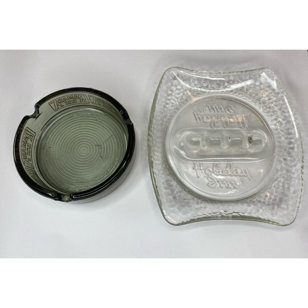 VINTAGE Lot Of 2 80s Ramada Inn Holiday Inn Motel Cigarette Ashtray Brown Glass